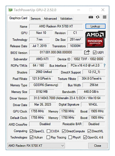 USED AMD RX 5700 XT 8GB Graphics Card GDDR6 256Bit PCI-E 4.0×16 6+8Pin Radeon GPU Rx 5700XT Gaming Video Card Placa De Video