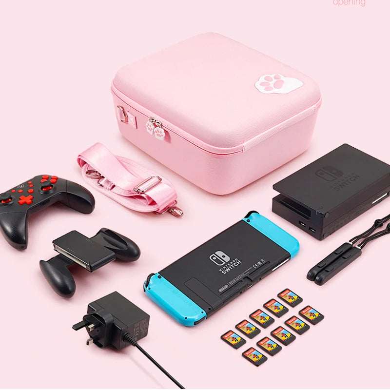 Kawaii Carrying Travel Case for Nintendo Switch/Switch OLED Console Pouch Bag Gaming Accessories with Free Thumbstick Grips