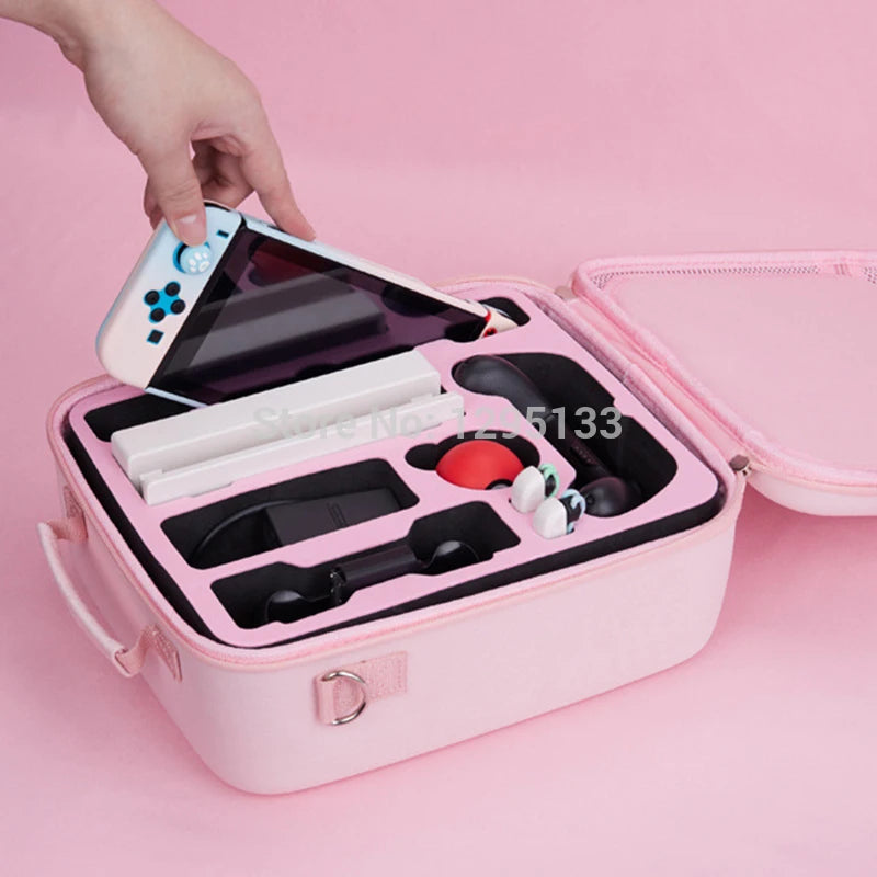 Kawaii Carrying Travel Case for Nintendo Switch/Switch OLED Console Pouch Bag Gaming Accessories with Free Thumbstick Grips