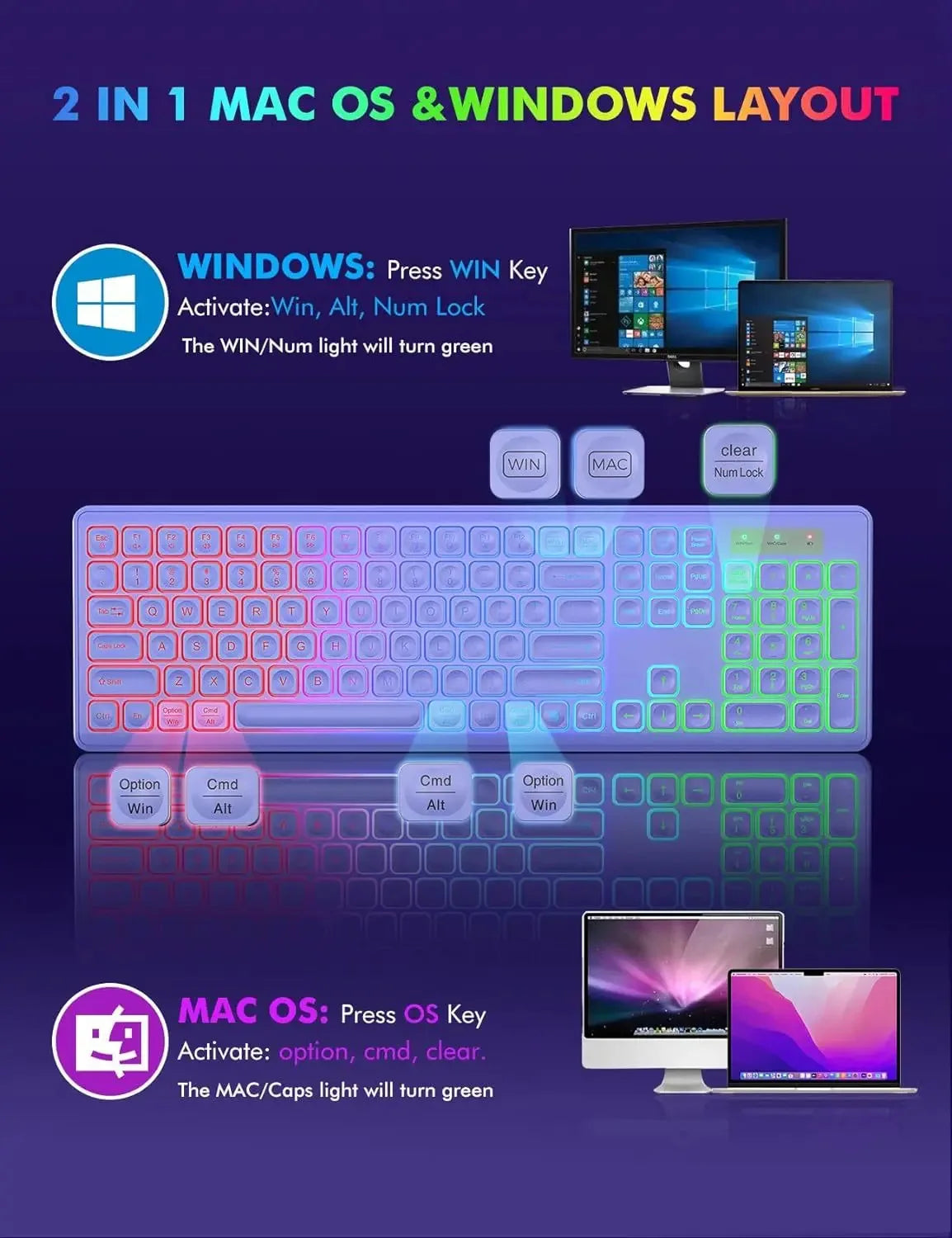 Arvin 2.4G Wireless Keyboard and Mouse Combo Computer Mice and key board Set RGB Light PC Gaming Keyboard and mouse for Laptop