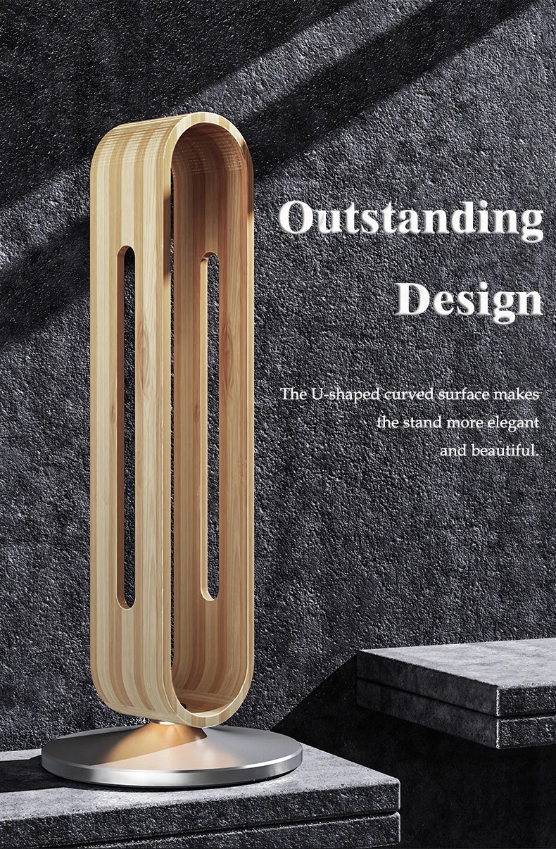 Bamboo Wood Earphone Bracket Desktop Universal Gaming Headphone Stand Portable Foldable Headset Holder with Aluminum Metal Base