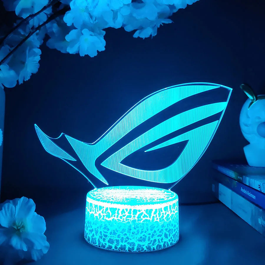 ROG Logo LED Gaming Setup Table Lamp Cool Birthday Gift Republic of Gamers Night Lamp RGB Flashing Desktop Room Decoration