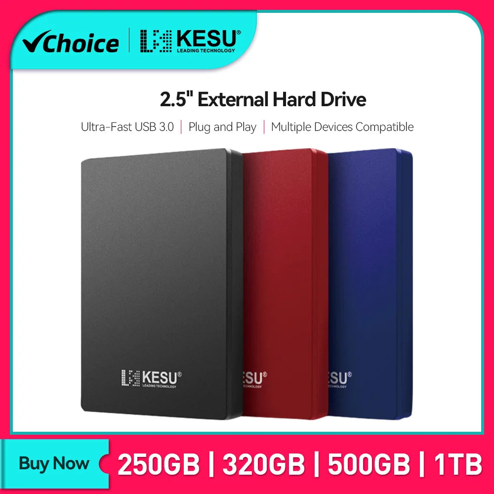 KESU HDD 2.5 Inch Portable External Hard Drive 250GB 320GB 500GB 1TB USB3.0 Storage Compatible for PC Mac Desktop MacBook