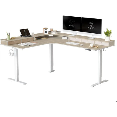 Triple Motor 75" L Shaped Standing Desk with 5 Drawers, Reversible Electric Standing Gaming Desk Adjustable Height, Office Desks