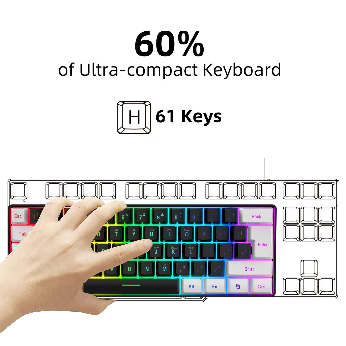 Keyboard and mouse 60% computer gaming combo kit pc Backlit wired keyboards mice kit office combos de promoção Ergonomic teclado