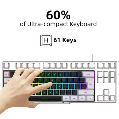 Keyboard and mouse 60% computer gaming combo kit pc Backlit wired keyboards mice kit office combos de promoção Ergonomic teclado