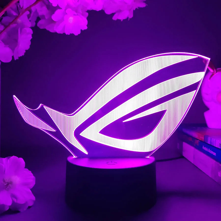 ROG Logo LED Gaming Setup Table Lamp Cool Birthday Gift Republic of Gamers Night Lamp RGB Flashing Desktop Room Decoration