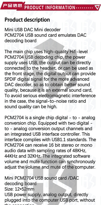 5V Mini PCM2704 USB DAC HIFI USB Sound Card USB Power DAC Decoder Board Module For Arduino Raspberry Pi 16 Bits