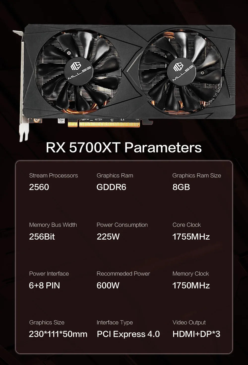 USED AMD RX 5700 XT 8GB Graphics Card GDDR6 256Bit PCI-E 4.0×16 6+8Pin Radeon GPU Rx 5700XT Gaming Video Card Placa De Video