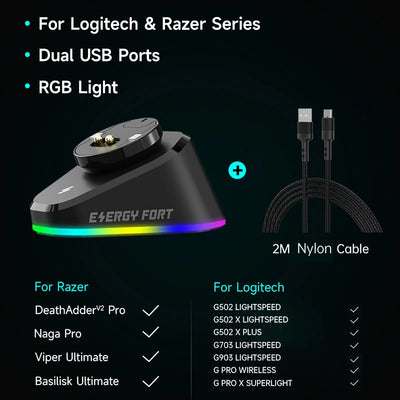 Gaming Mouse Charger For Logitech G PRO Wireless X Superlight 2 DEX G502 X Plus G703 G903 HERO Pro2 Lightspeed Mice Dock Station