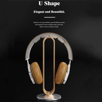 Bamboo Wood Earphone Bracket Desktop Universal Gaming Headphone Stand Portable Foldable Headset Holder with Aluminum Metal Base