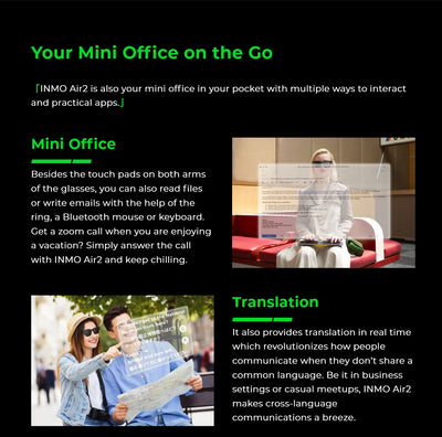INMO Air2 AR Glasses Wireless Smart Glasses Dual Screen Touch with Control Ring ChatGPT AI Assistant Real Time Translation