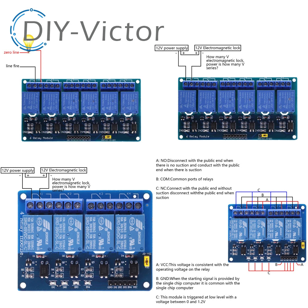 1 2 4 6 8 Channel DC 5V 12V Relay Module with Optocoupler