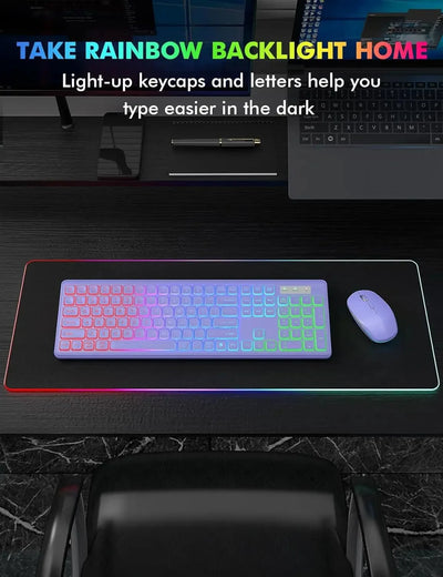 Arvin 2.4G Wireless Keyboard and Mouse Combo Computer Mice and key board Set RGB Light PC Gaming Keyboard and mouse for Laptop