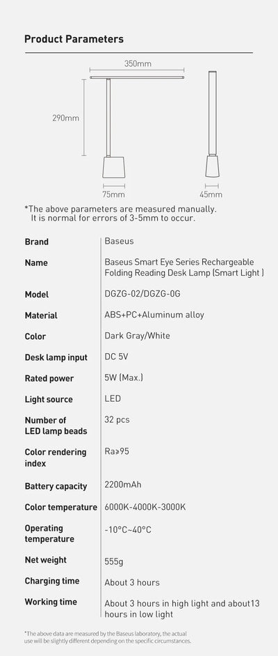 Baseus LED Desk Lamp Eye Protect Study Dimmable Office Light Foldable Table Lamp Smart Adaptive Brightness Bedside Lamp For Read