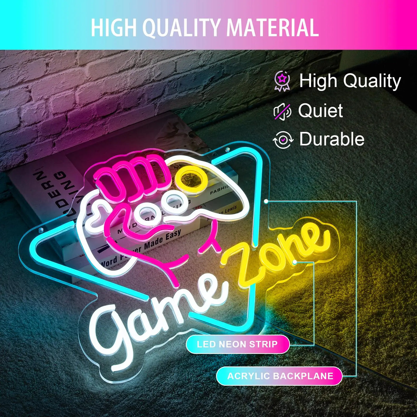 Game Zome Neon Sign LED Wall Decor USB Powered  Acrylic For Gaming Lighting Bedroom Bedside Wall Decor Gamer Party Birthday Gift