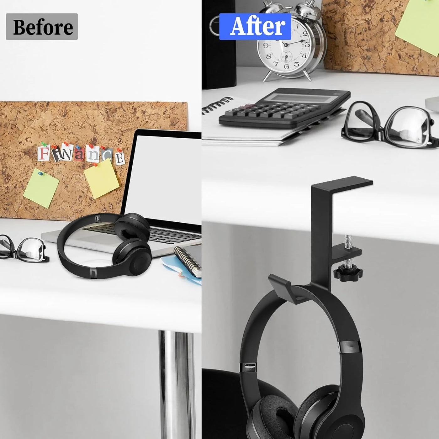 Headphone Hook Hanger Universal Aluminum Alloy Gaming Headphone Stand Under Desk Non-Slip Adjustable Desk Headphone Hanger Hook