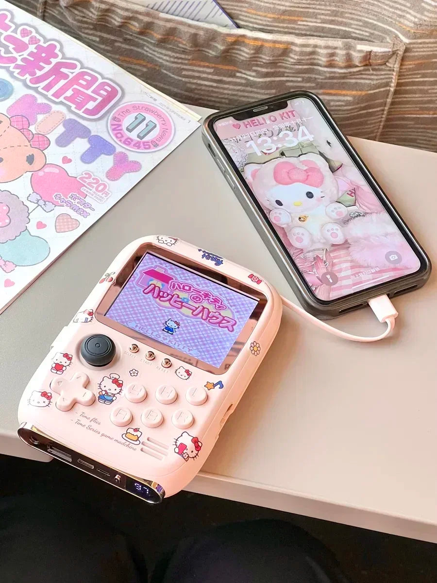 Hello Kitty Power Bank Mini Game Portable Retro Handheld Game Console Soft Light Color Screen Birthday Toys Girls' Gifts