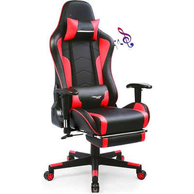 Gaming Chair with Footrest Speakers Video Game Chair Bluetooth Music Heavy Duty Ergonomic Computer Office Desk Chair Red