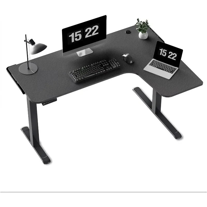 Height Adjustable Home Office Corner Work Gaming Computer Table Large Black Modern Workstation L Shaped Standing Desk