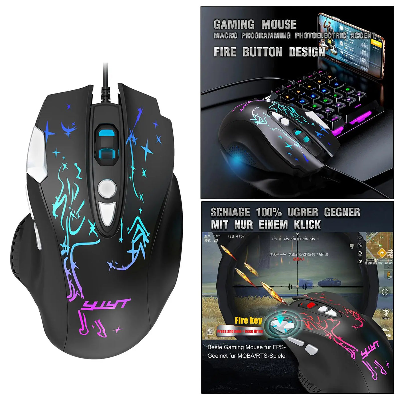 PC RGB Wired Gaming Mouse 6400 DPI Gamer Mice for Home Office Comfortable