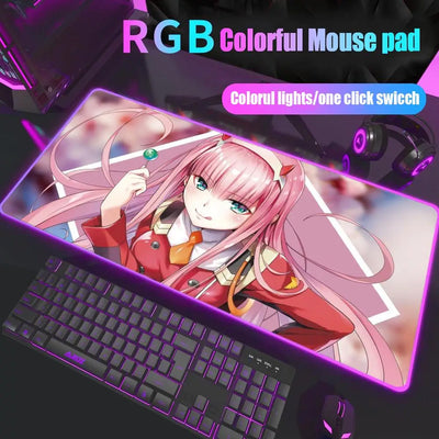 Zero Two Mouse Pad Gamer Rgb Desk Mat Back Light Led Mousepad Setup Gaming Accessories Deskmat Big Mousepepad Backlight