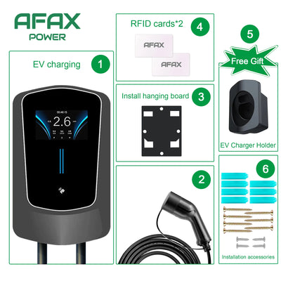 AFAX EV Charger Type2 Cable 32A EVSE Wallbox Electric Vehicle Car Charger Wallmount APP Control 7KW 11KW 22KW Charging Station