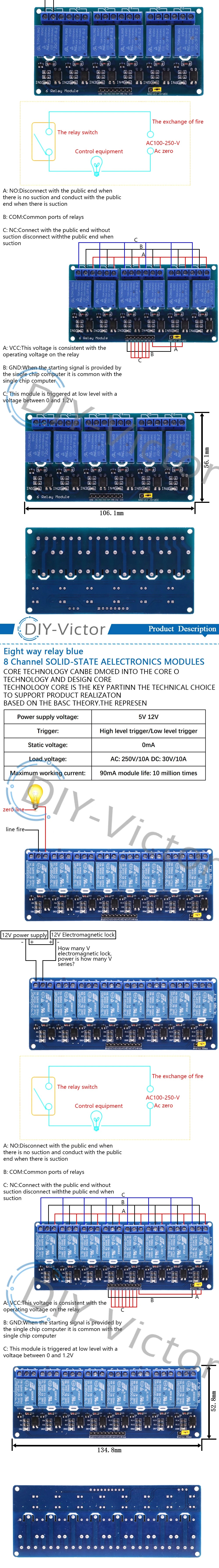 1 2 4 6 8 Channel DC 5V 12V Relay Module with Optocoupler