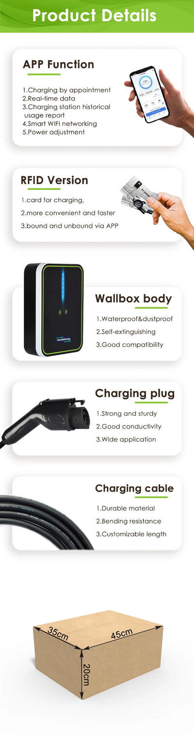 Andalung EV Charging Station 7Kw 1P With APP Wifi Control  32A Type2 GBT Electric Vehicle Car Charger EVSE Wallbox Wall Mount