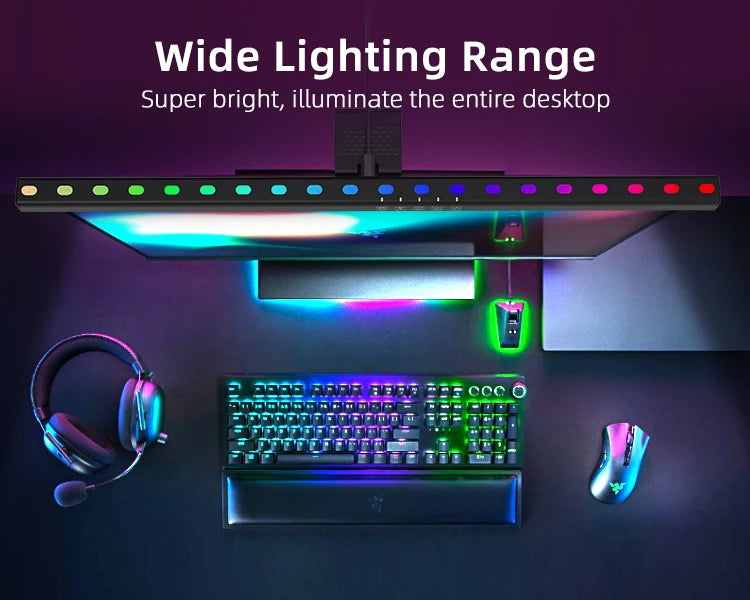 60CM Desk Light Bar Monitor RGB Music Rhythm Ambient Lamps Screen Hanging Lighting for Gaming Work Dimming Monitor Lights Bar