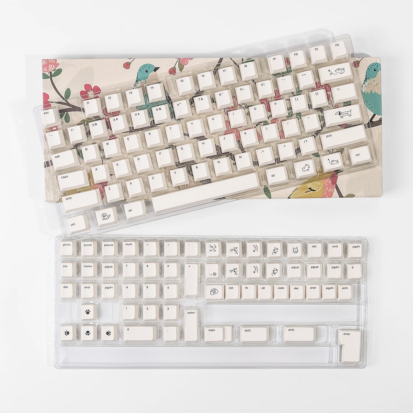 Cute Puppy Cherry Keycap Set PBT 133 Keys Small Letters Pure White for 61/75/87/104/108Keys GMK67 Gaming Mechanical Keyboards