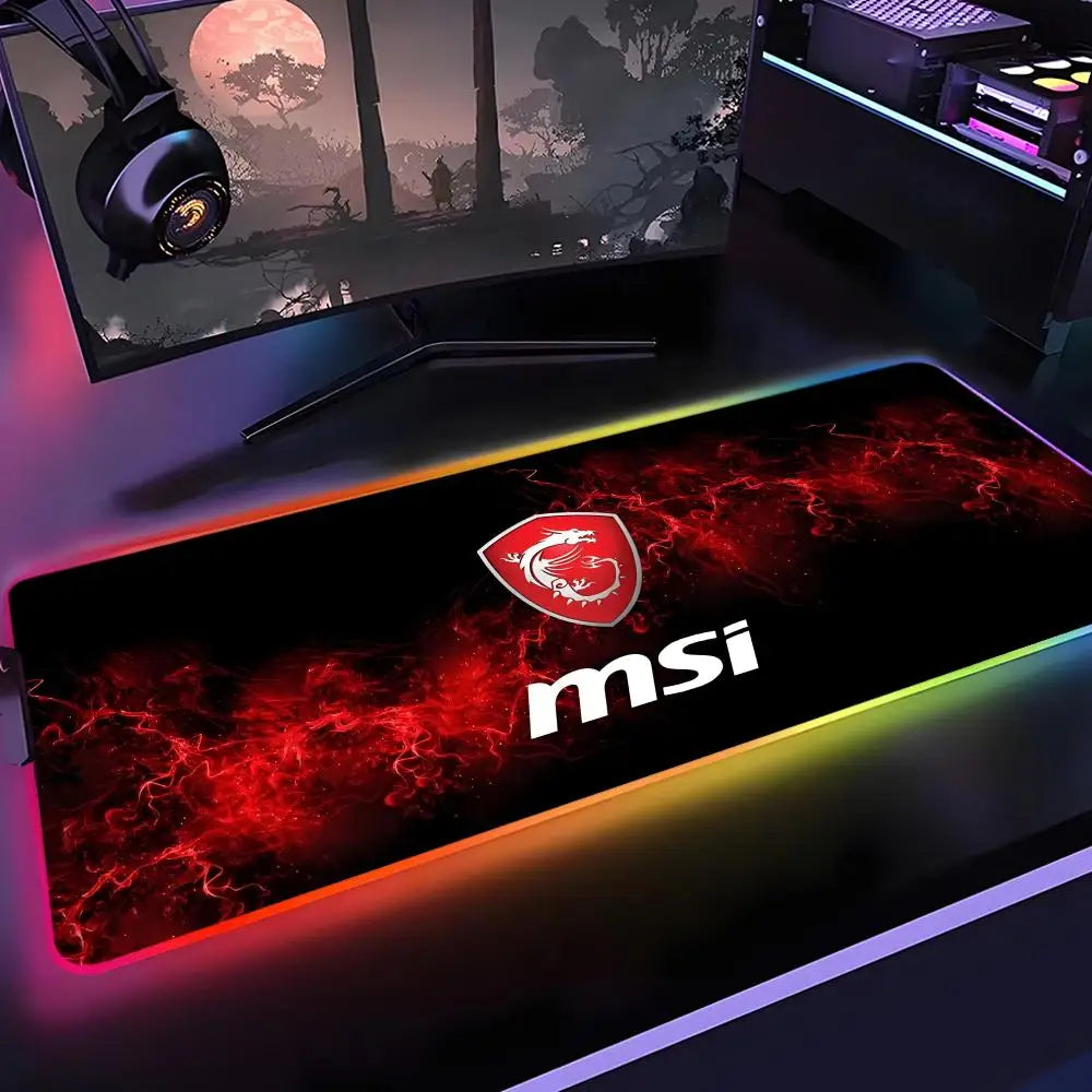 M-MSI Logo Mouse Pad Gamer Rgb Desk Mat Back Light Led Mousepad Setup Gaming Accessories Deskmat Big Mousepad Backlight