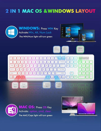 Arvin 2.4G Wireless Keyboard and Mouse Combo Computer Mice and key board Set RGB Light PC Gaming Keyboard and mouse for Laptop