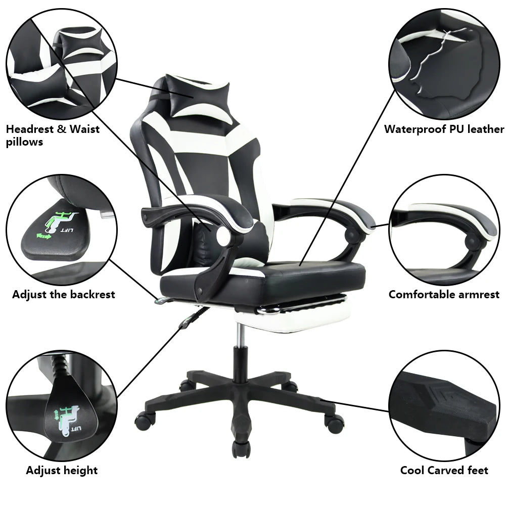 KKTONER Ergonomic Gaming Chair for E-Sport Racing Computer Swivel Height Adjustable with Armrest High Back Headrest and Lumbar