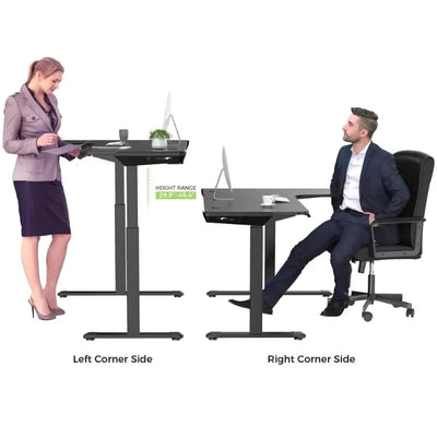 Height Adjustable Home Office Corner Work Gaming Computer Table Large Black Modern Workstation L Shaped Standing Desk