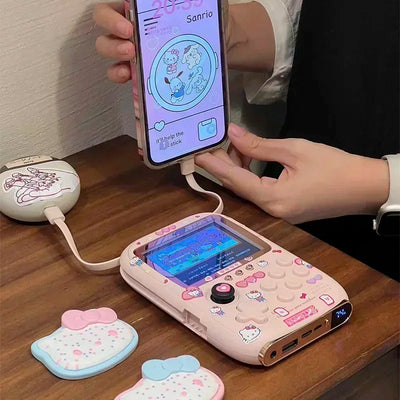 Hello Kitty Power Bank Mini Game Portable Retro Handheld Game Console Soft Light Color Screen Birthday Toys Girls' Gifts