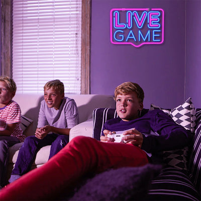 Live Game Neon Sign Pink Blue Led Neon Lights USB Light Up Signs for Game Room Club Party Live Gamers Teens Gift Wall Decor Neon