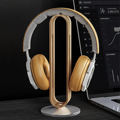 Bamboo Wood Earphone Bracket Desktop Universal Gaming Headphone Stand Portable Foldable Headset Holder with Aluminum Metal Base