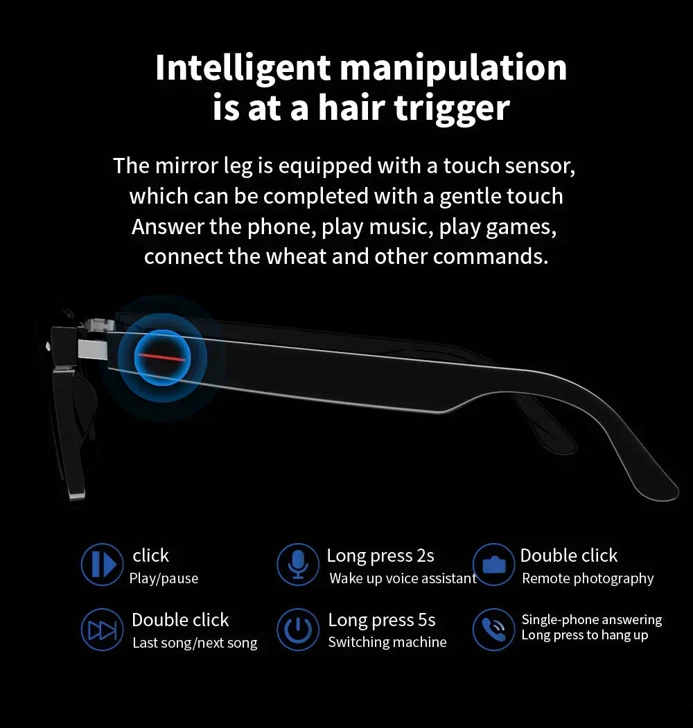 Control Camera Smart Music Sunglasses Earphones Wireless Bluetooth Headset HIFI Sound Headphone Driving Glasses Hands-free Call