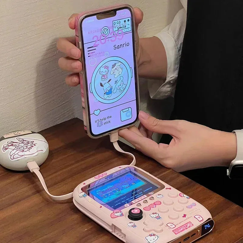 Hello Kitty Power Bank Mini Game Portable Retro Handheld Game Console Soft Light Color Screen Birthday Toys Girls' Gifts