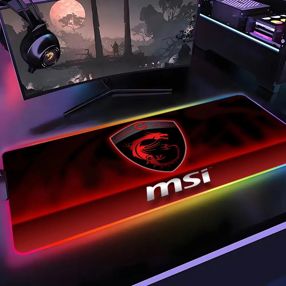 M-MSI Logo Mouse Pad Gamer Rgb Desk Mat Back Light Led Mousepad Setup Gaming Accessories Deskmat Big Mousepad Backlight