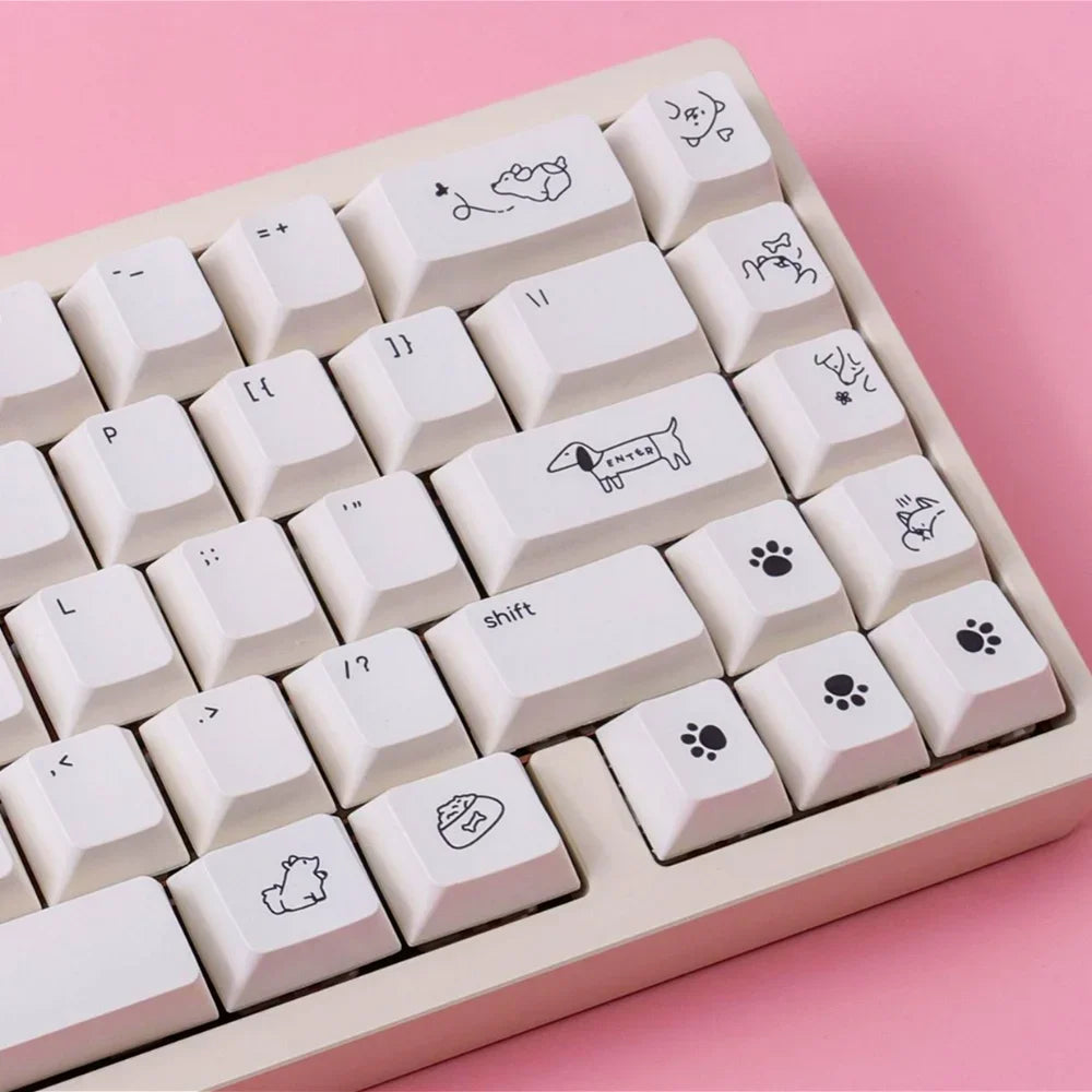 Cute Puppy Cherry Keycap Set PBT 133 Keys Small Letters Pure White for 61/75/87/104/108Keys GMK67 Gaming Mechanical Keyboards