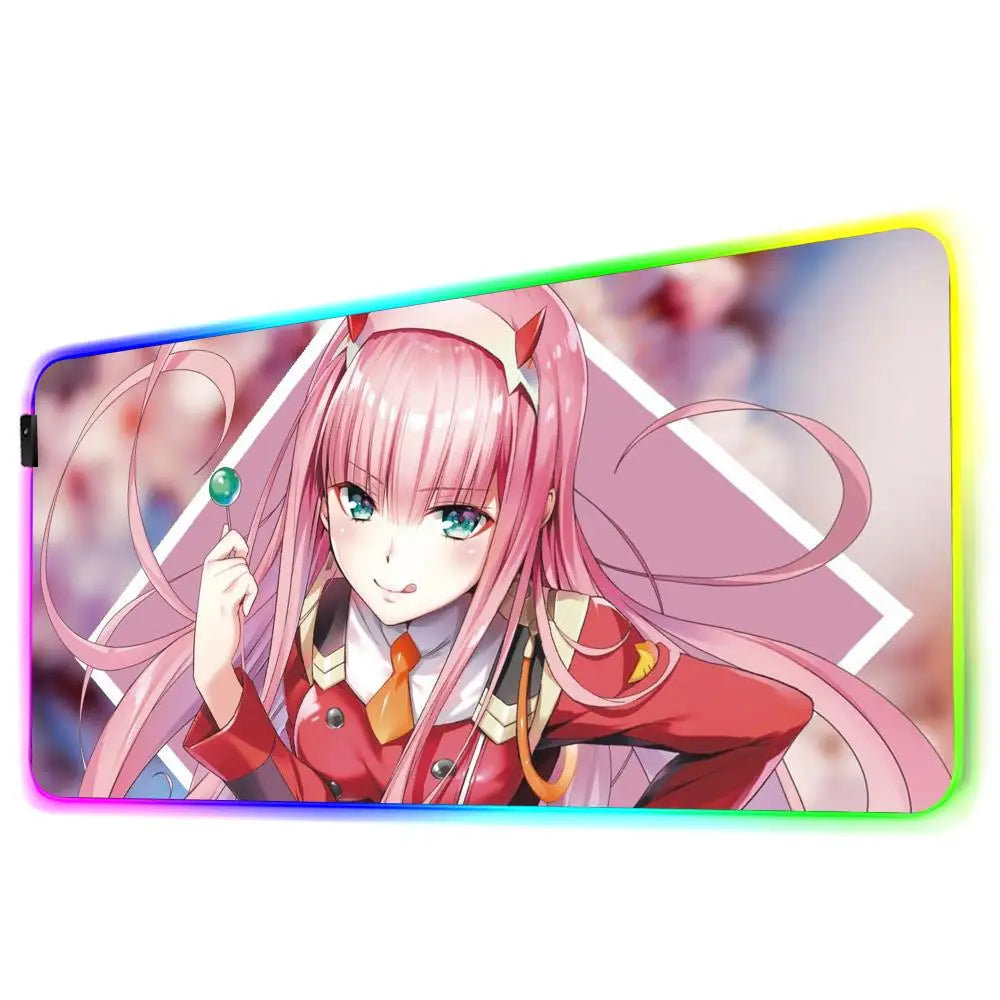 Zero Two Mouse Pad Gamer Rgb Desk Mat Back Light Led Mousepad Setup Gaming Accessories Deskmat Big Mousepepad Backlight