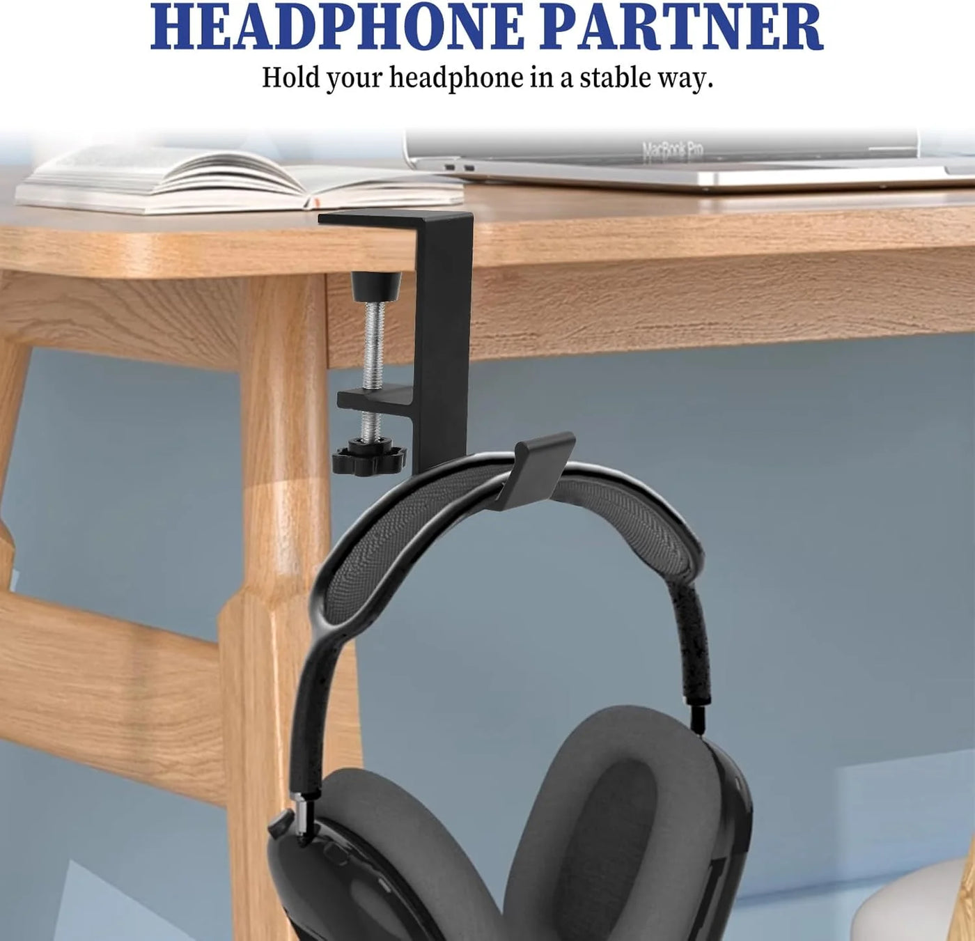 Headphone Hook Hanger Universal Aluminum Alloy Gaming Headphone Stand Under Desk Non-Slip Adjustable Desk Headphone Hanger Hook