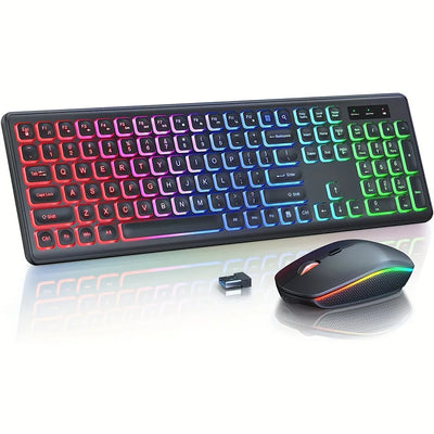 Arvin 2.4G Wireless Keyboard and Mouse Combo Computer Mice and key board Set RGB Light PC Gaming Keyboard and mouse for Laptop