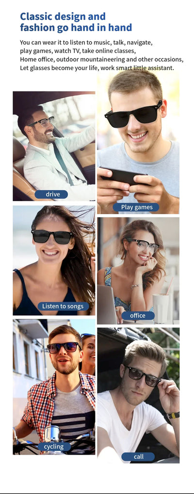 Control Camera Smart Music Sunglasses Earphones Wireless Bluetooth Headset HIFI Sound Headphone Driving Glasses Hands-free Call