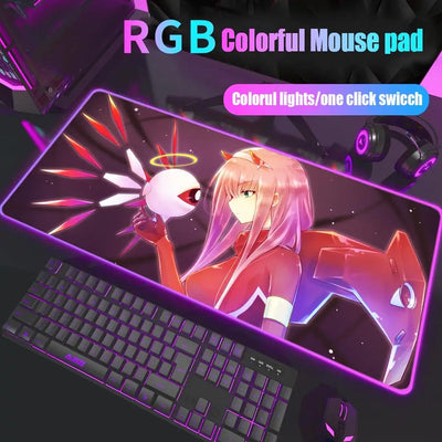 Zero Two Mouse Pad Gamer Rgb Desk Mat Back Light Led Mousepad Setup Gaming Accessories Deskmat Big Mousepepad Backlight