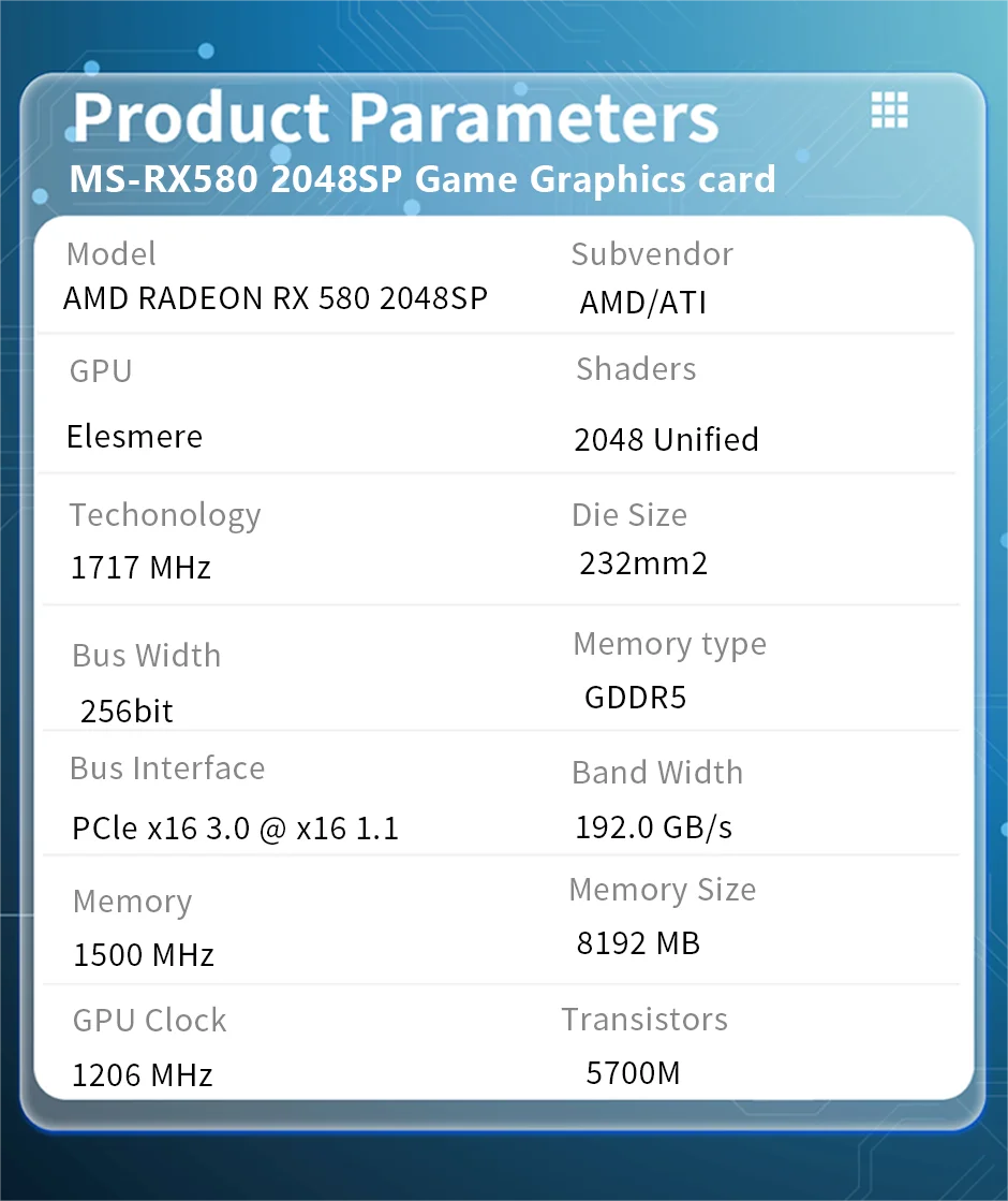 USED AXSNOW Gaming Graphics Card AMD RX580 8GB GDDR5 256Bit PCI Express 3.0 ×16 Radeon GPU Computer Video Card placa de video