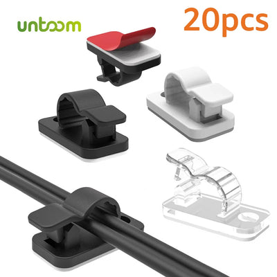 Untoom 20pcs Cable Organizer Clips Cable Management Wire Manager Cord Holder USB Charging Data Line Winder Wall Mounted Hook