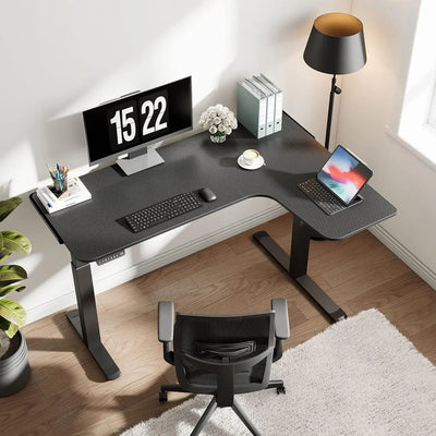 Height Adjustable Home Office Corner Work Gaming Computer Table Large Black Modern Workstation L Shaped Standing Desk